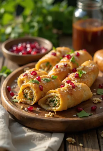 Badrijani vegán változata, fűszeres szószban tálalva, korianderrel díszítve