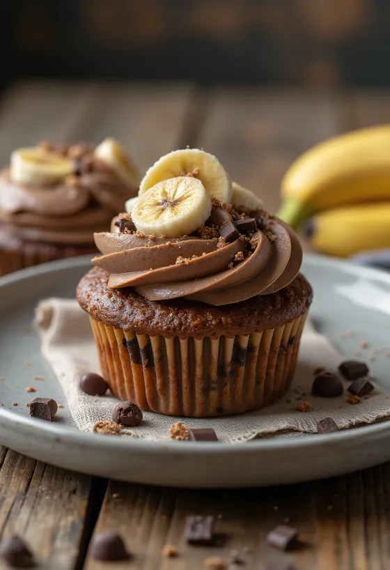 Banános csokis cupcake tálalva