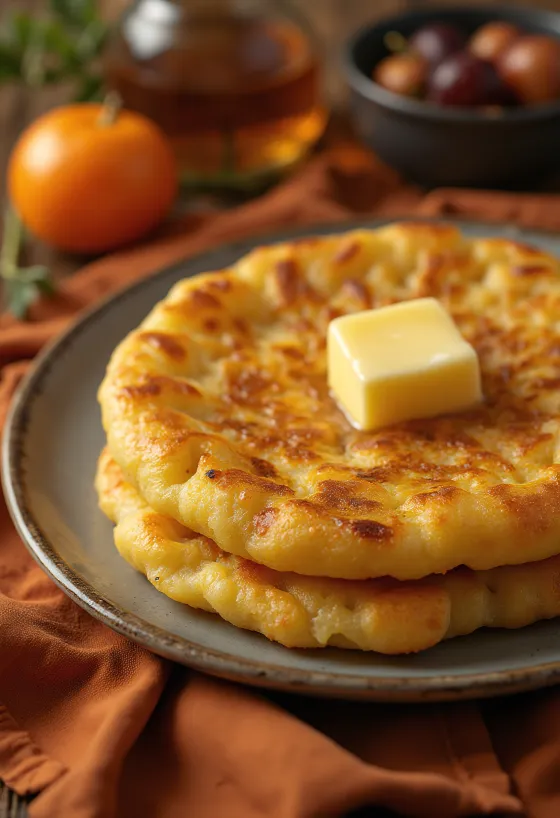 Bannock burgonyával, friss petrezselyemmel tálalva