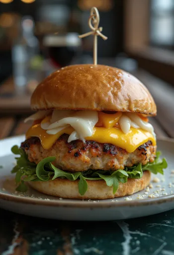 Csirkés-sajtos hamburger grillezett csirkével és extra sajttal