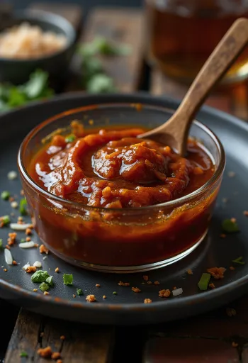 Currys chili barbecue szósz üvegben, grillezett húsok mellé tálalva