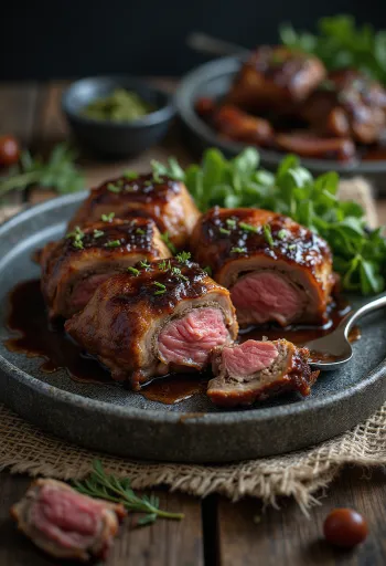 Füstölt BBQ marhalábszár szeletek tálalva