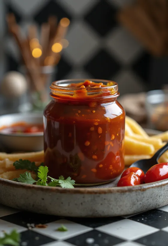 Füstölt chilis barbecue szósz tálalva