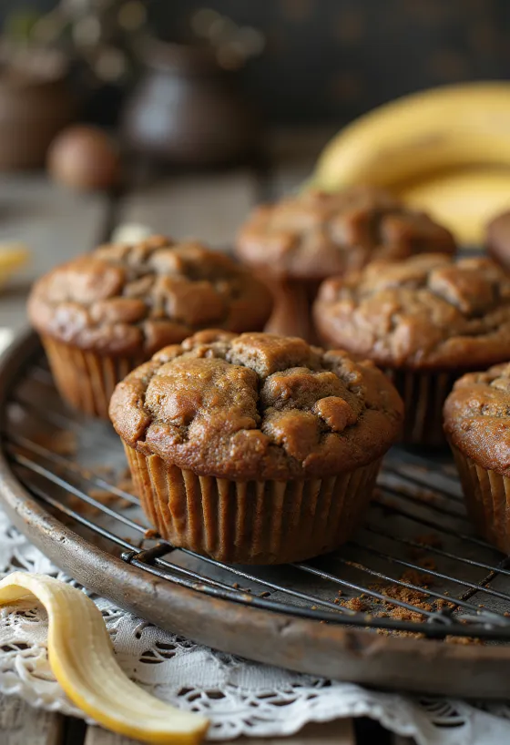 Gesztenyés banános muffin tálalva