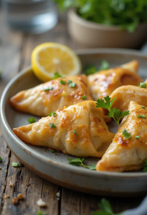 Grillezett csirkés samosa tálalva