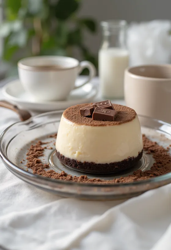 Kávés panna cotta torta szeletekkel tálalva