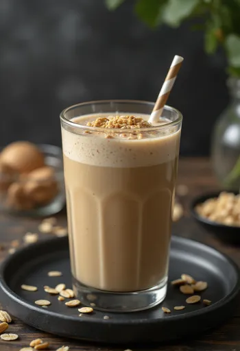 Kávés smoothie magas pohárban tálalva, banánszeletekkel díszítve