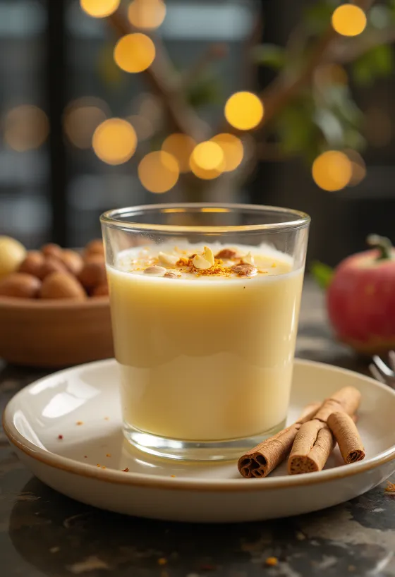 Kesar Badam Milk, mandulával és sáfránnyal díszítve