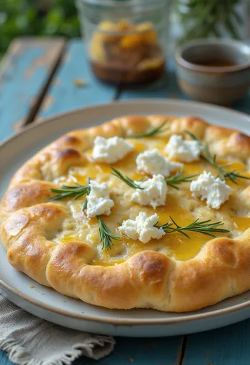 Mézes-rozmaringos kecskesajtos focaccia tálalva