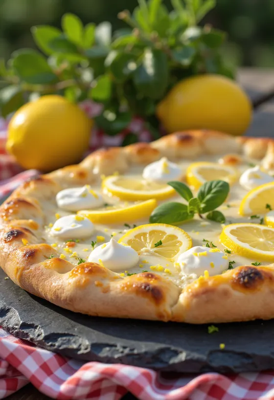 Pizza al Limone tálalva