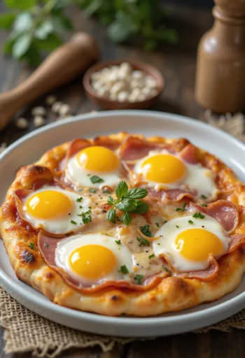 Pizza Bismark tojással és sonkával