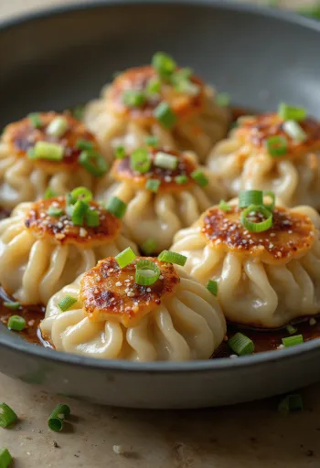 Vietnámi csirkés dumpling ropogós aljú, párolt tésztával tálalva