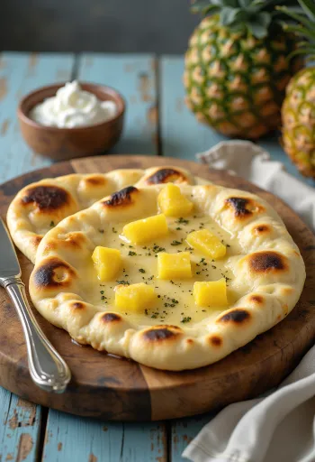 Ananászos naan kenyér tálalva