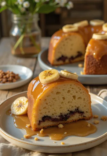 Bánh chuối nướng karamellizált banánnal, aranybarna sült banánokkal