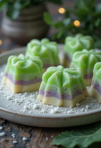 Bánh da lợn pandan és taró rétegekkel, kókusztejes desszert
