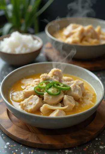 Bicol Express sertéshúsból, kókusztejes szósszal és chili paprikával tálalva