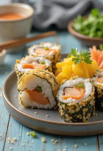 Chicken Gimbap, koreai csirkés tekercsek szezámmaggal megszórva