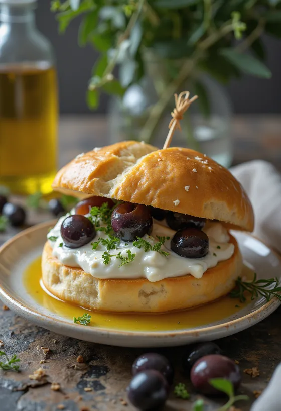 Tzatzikis és olívás bao bun tálalva