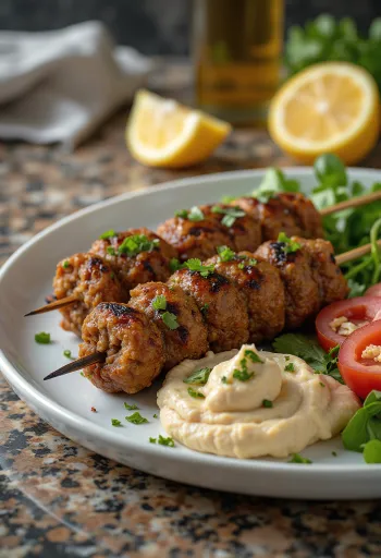 Kafta húsnyárs tálalva grillezett zöldségekkel