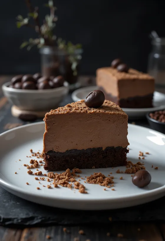 Kávés-csokoládé mousse torta díszítéssel