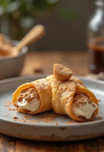 Kávés-karamellás cannoli desszert tálalva