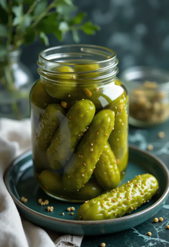 Pickled gherkins in a glass jar