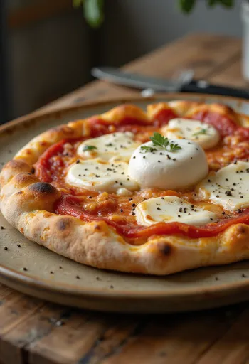 Pizza alla Burrata friss burrata sajttal és bazsalikommal