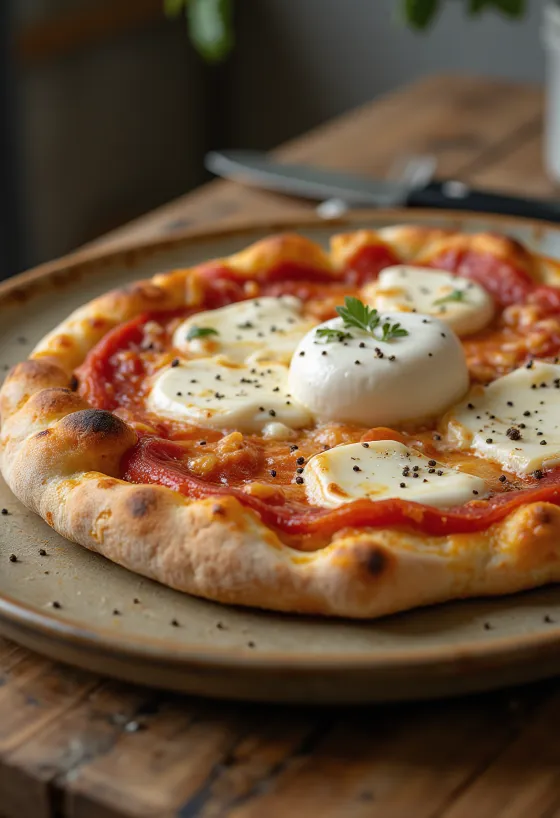Pizza alla Burrata friss burrata sajttal és bazsalikommal