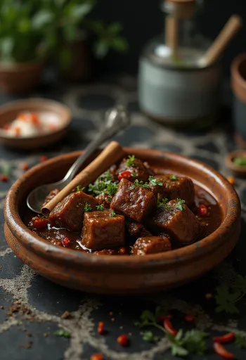 Rendang Tok tálalva, gazdag, krémes maláj étel kókusztejjel és fűszerekkel