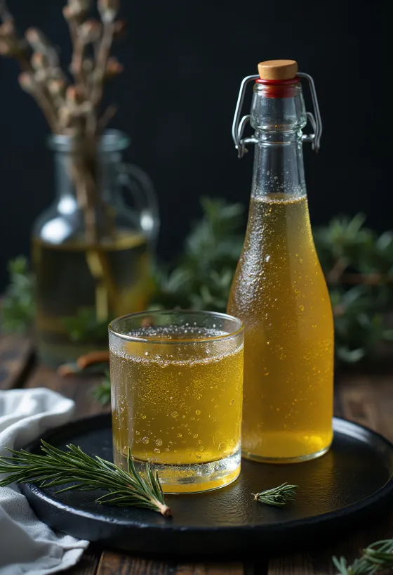 Skandináv fenyős cider pohárban tálalva