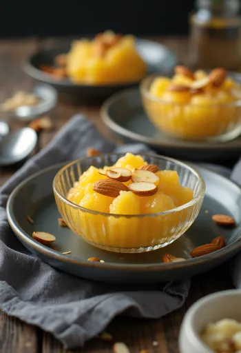 Suji ka Halwa gazdag fűszeres ízekkel, pörkölt dióval és rózsavízzel.