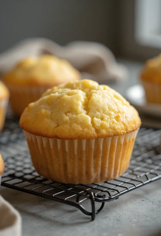 Vaníliás muffin aranybarnára sütve, papírkapszliban tálalva