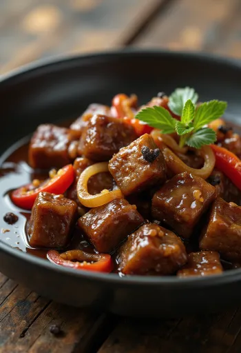 Adobo szójával, friss korianderrel tálalva