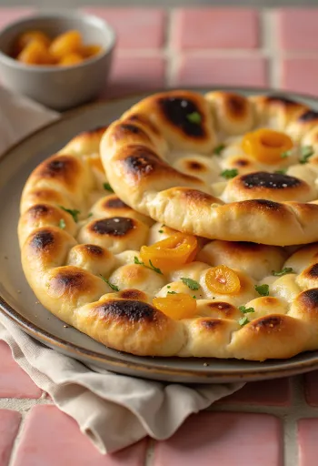 Aszalt barackos naan kenyér tálalva