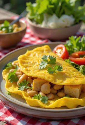 Bánh xèo tofuval friss salátalevelek között tálalva
