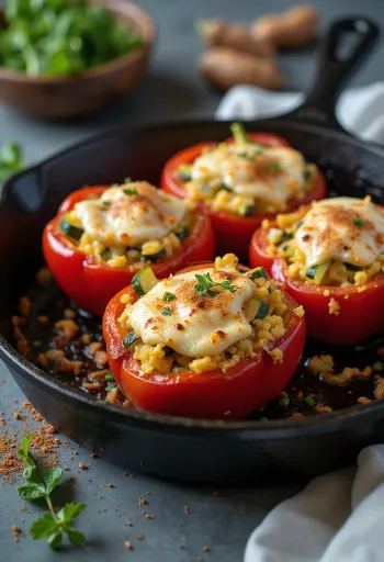 BBQ grillezett cukkinisajttal töltött paprika tálalva