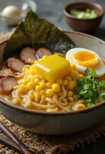 Butter corn ramen miso alaplével, kukoricával, vajjal és chashu hússal tálalva