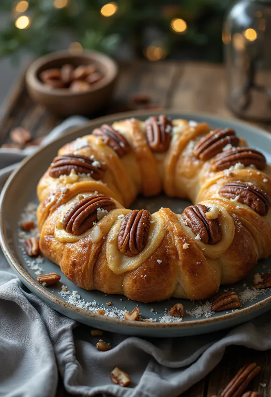 Kringle pekándiós töltelékkel, szép aranybarnára sütve