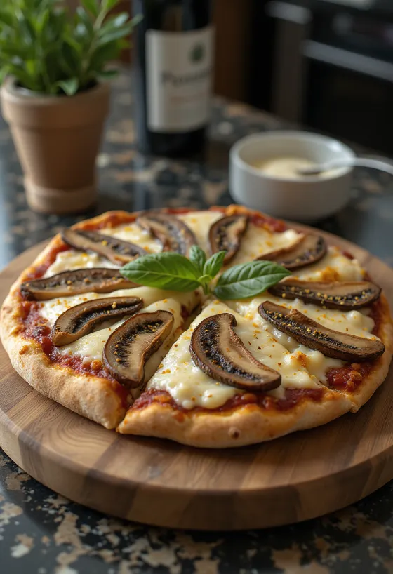 Vargányás pizza friss kakukkfűvel és parmezánnal