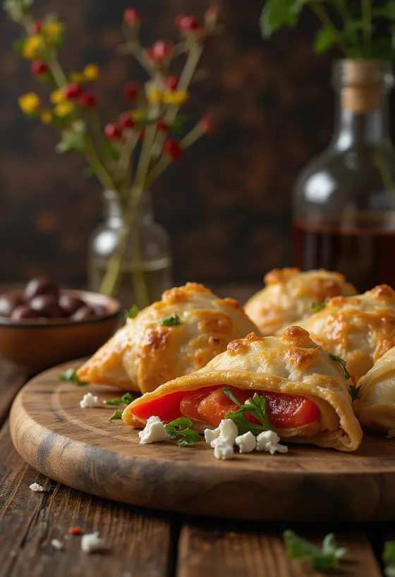 Sült paprikás és fetás samosa tálalva