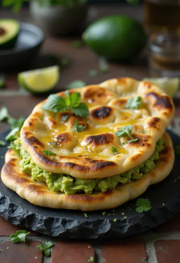 Avokádós naan kenyér tálalva