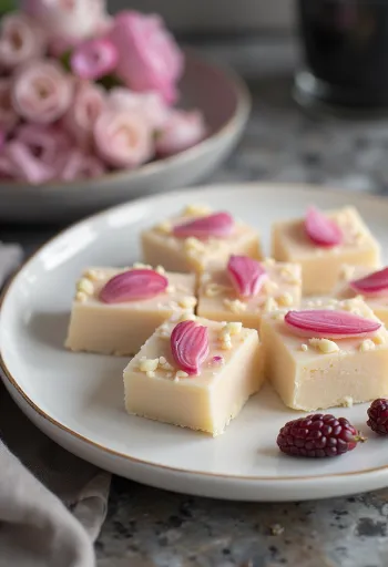 Rózsás Barfi, mandulával és sáfrányos ízzel tálalva