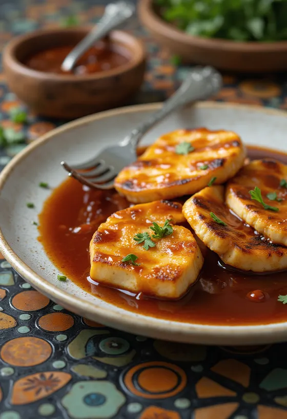 BBQ grillezett tofu tálalva
