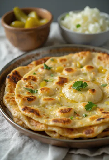 Cabbage Thepla friss joghurttal és korianderrel tálalva