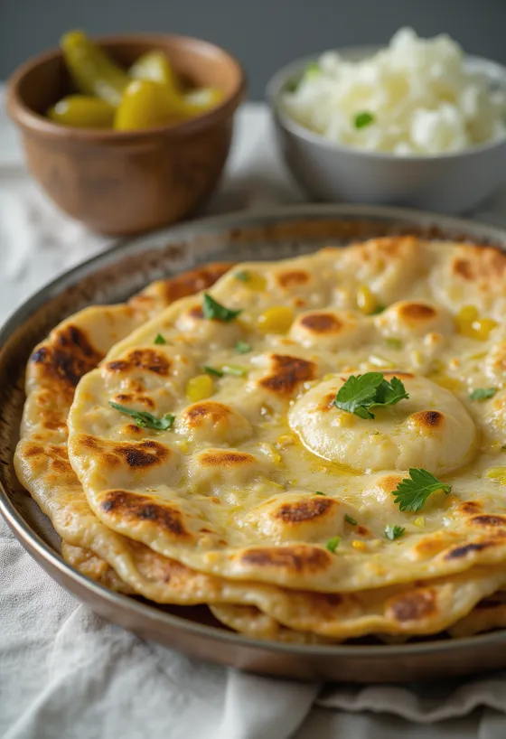 Cabbage Thepla friss joghurttal és korianderrel tálalva