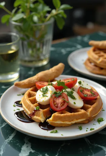 Caprese gofri mozzarellával, paradicsommal és friss bazsalikommal