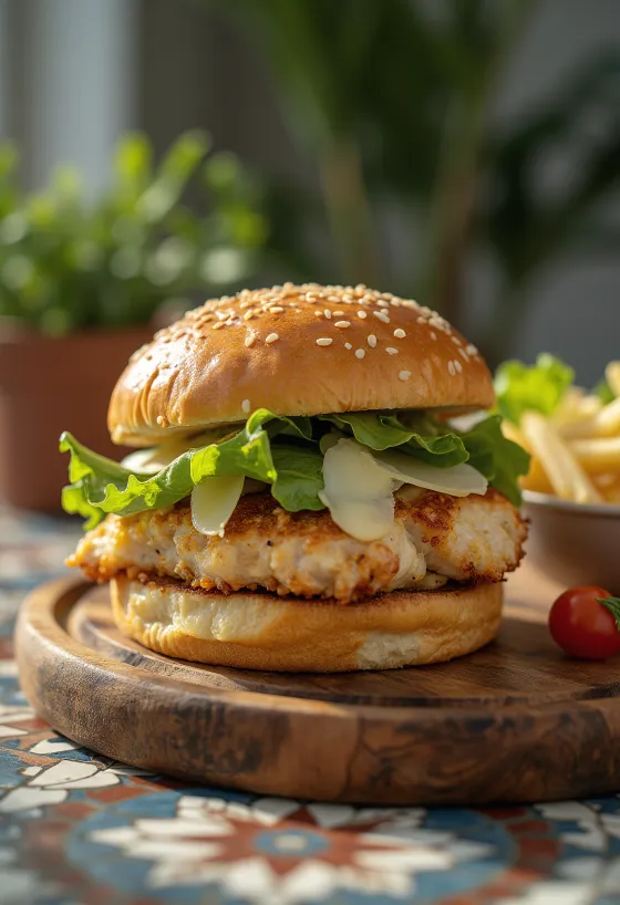 Cézár salátás csirkés hamburger grillezett csirkével