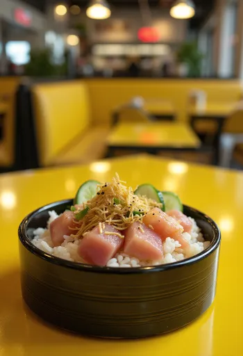 Chirashi tál bambuszrüggyel és friss zöldségekkel tálalva