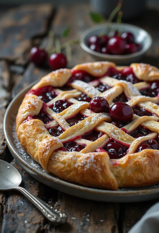 Crostata meggylekvárral, aranybarna tésztával és meggylekvárral