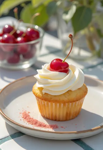 Cseresznyés cupcake tálalva